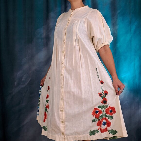 Vintage Boho Chic Casual Hand-painted Cotton Dress Made in India - Picture 3 of 9